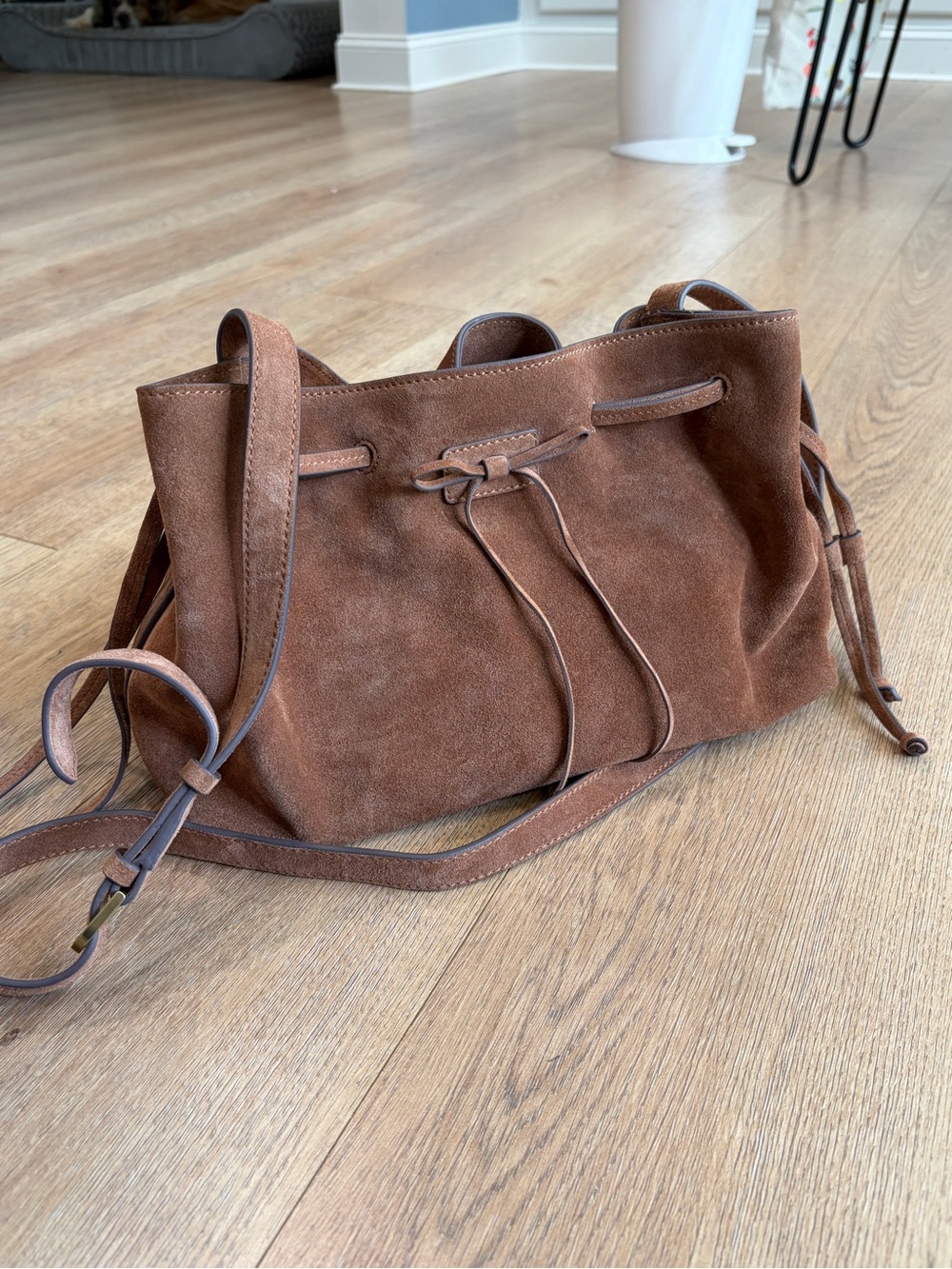 Lucky Brand Brown Suede Leather Bucket Bag Boho Drawstring Shoulder Bag